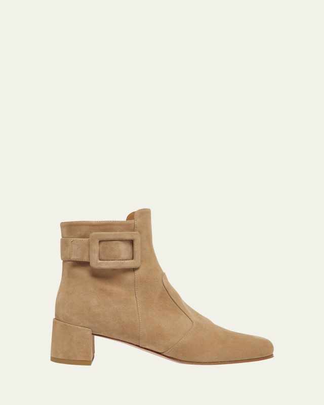Tres Vivier Suede Buckle Ankle Booties